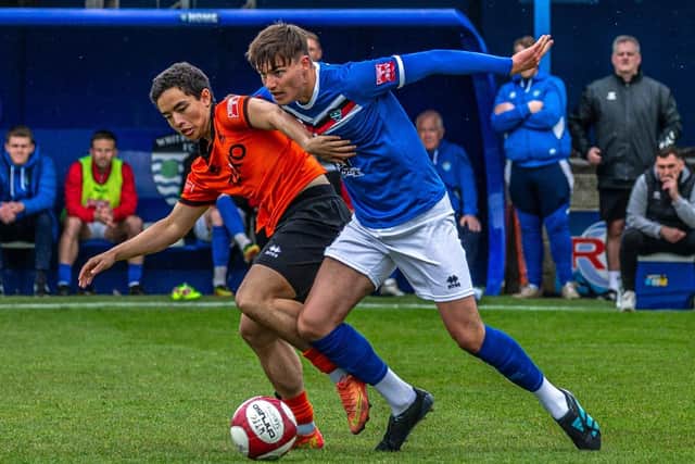 Bridlington Town have announced the loan signing of Kasper Williams, pictured in action on loan for Whitby last season, from Doncaster Rovers. Photo by Brian Murfield