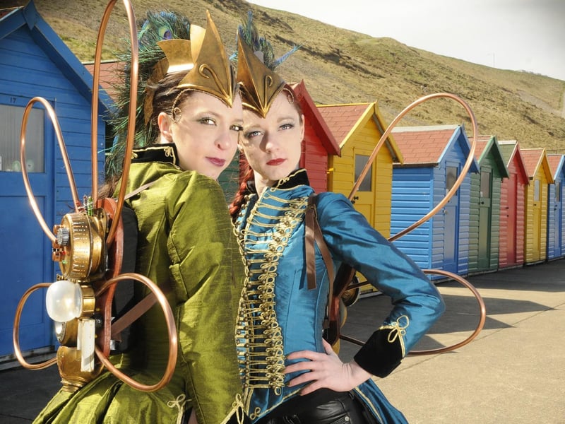 Jennifer Louise and Amy Elizabeth Smith with their hand-made steampunk outfits for this year's Whitby Gothic Weekend.
w131701a