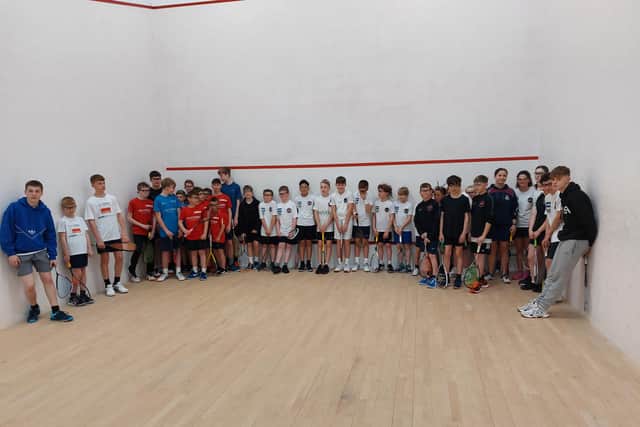 The junior players line up at the York & District Junior series finale at Scarborough Squash Academy.