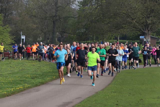 Bridlington Road Runners' James Wilson, blue shirt, leading the way from the start at the Sewerby Parkrun last weekend. PHOTO BY TCF PHOTOGRAPHY