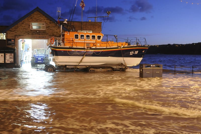 Scarborough lifeboat surrounded by water but on land!