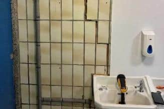 Royal Parade, Filey. Internal image of toilets showing large cracks in walls. Image courtesy of North Yorkshire Council.