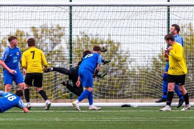 Goldsborough pull a goal back to make it 5-2 at Whitby Fishermen's Society Development in Beckett League Division 2. Photo by Brian Murfield