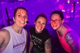 Sarah Jarrett of Empower Dance & Fitness (Left) with Clubbercise attendees.
