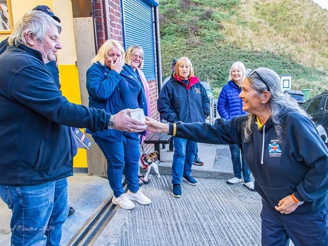 Giving gifts to the LOM at Flamborough RNLI.