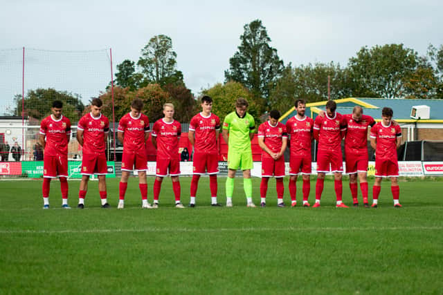 Before kick-off, a minute’s silence was held in memory of club legend Cyril Skinner, a man who dedicated over fifty years of service to Bridlington Town. Photo by Bailey Beaden