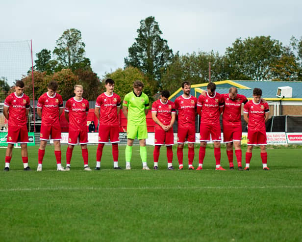 Before kick-off, a minute’s silence was held in memory of club legend Cyril Skinner, a man who dedicated over fifty years of service to Bridlington Town. Photo by Bailey Beaden