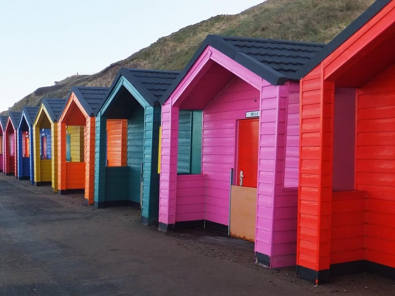 Saltburn walk - Colourful beach huts at Saltburn.