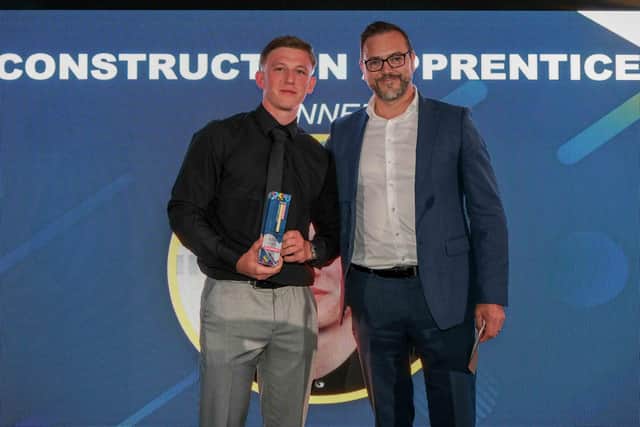 Construction Award winner Jack Jefferson, of JC Services & Sons, with Ian Anfield, managing director of Hudson Contract, at the 2025 awards ceremony. Photo: Dean Atkins