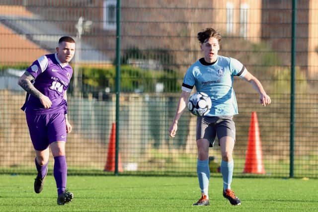 Brid Rovers Reserves, blue kit, on the attack against Brid Spa. Photo by TCF Photography