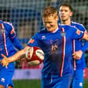 Harry Green, pictured celebrating scoring for Whitby last season, has joined Boro  PHOTOS BY BRIAN MURFIELD