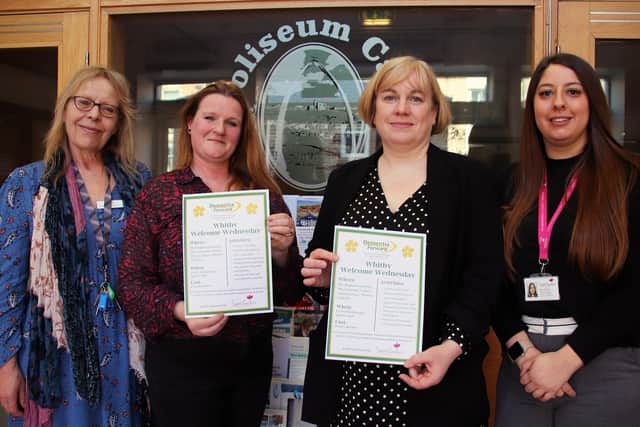 From left to right: Celia Imogen, CEO Whitby Area Development Trust; Hannah Coulson, Dementia Support Advisor for Whitby; Debby Lennox, Community Liaison Manager for Dementia Forward, Tara Batra, Registered Manager at Jubilee House.