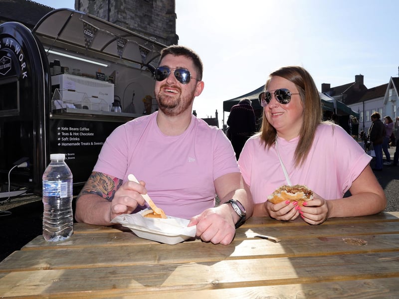 Enjoying a burger on a sunny day in Malton.