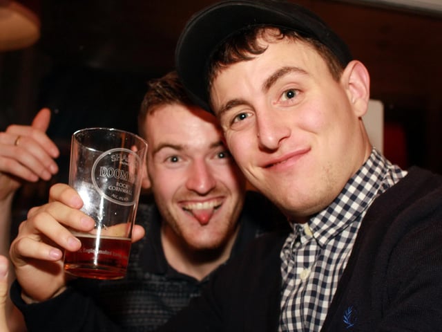 Deano and Lee enjoying a cheeky ale in The Commercial.