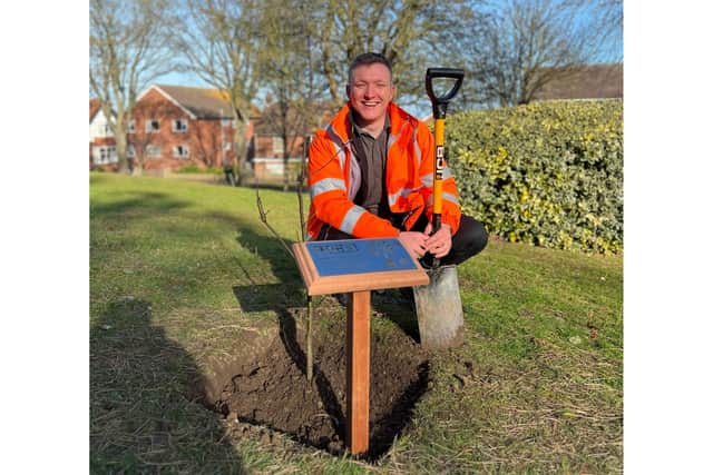 Former Scarboorugh College pupil Will Heaps after the planting