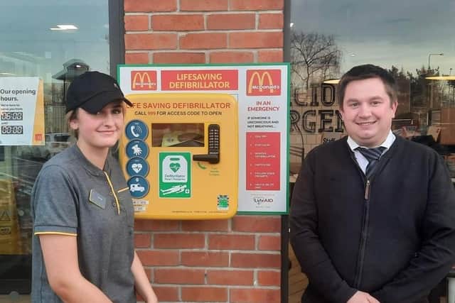 The defibrillator when it was installed on Huntriss Row