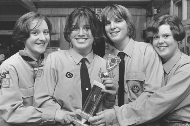 Four of the Scarborough Venture Scout squad in January, 1993, who collected the winners trophy in a five-a-side soccer competition. Left to right, Carole Walkland, Lucy Magson, Katie Graham, Joanne Appleby. 