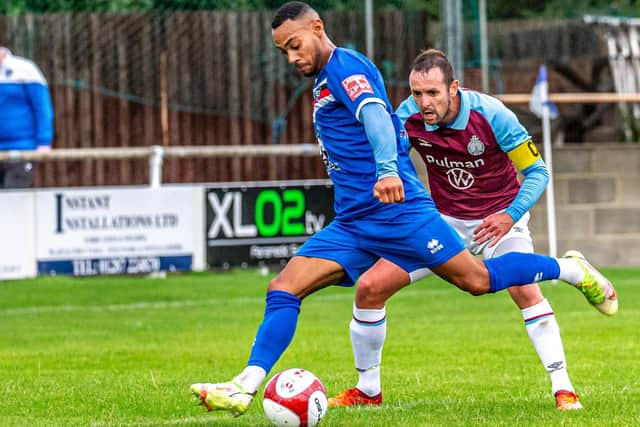 Junior Mondal scores a cracking second goal for Whitby Town.