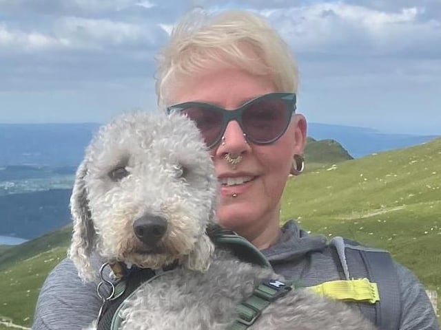 Karen Parke and Teddy the beautiful Bedlington.