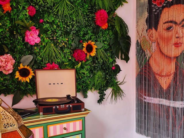 Mexican art is heavily featured throughout.
