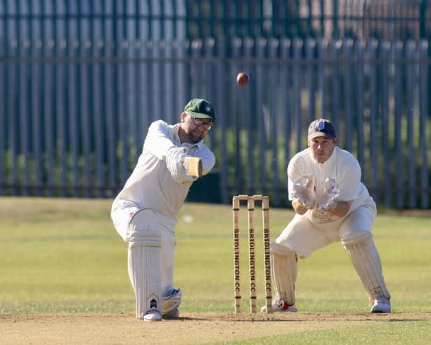 Sam Edmundson hits a four for Bridlington 2nds in the home loss against Division 1 leaders Scalby. Photo by TCF Photography.