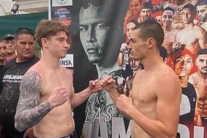 Bridlington boxer James Previous at the weigh-in for the fight in Tenerife