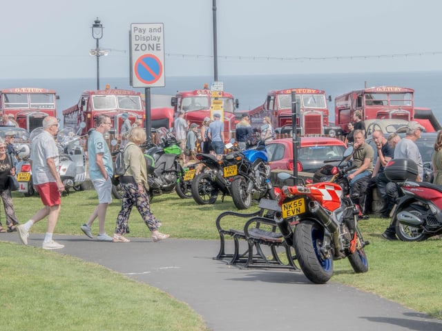 Crowds browsing Whitby West Cliff during the regatta.