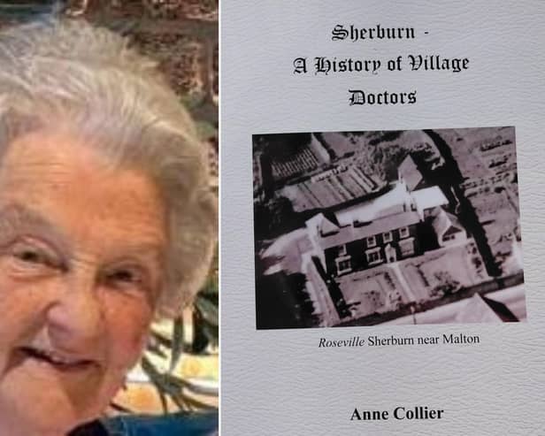 Anne Collier alongside her book 'Sherburn - A History of Village Doctors'