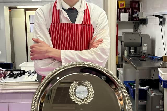 Cameron McNicoll with the Nicholson Award he won for exceptional performance during his apprenticeship.