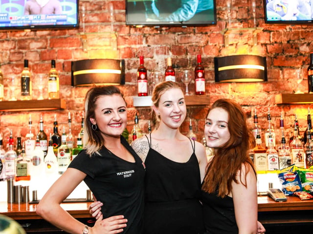 Bar staff Chloe, Finola & Francesca pose for a snap in the Waterhouse