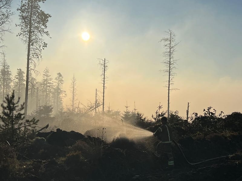 Early morning at the scene of the fire.