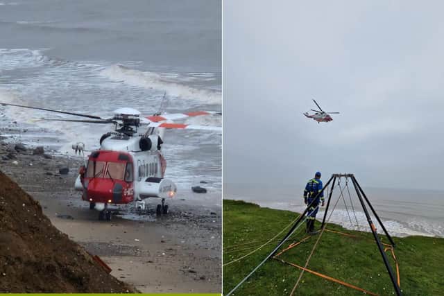 A man is airlifted to hospital after falling 9m down a cliff at Atwick, East Yorkshire.
picture: Hornsea Coastguard