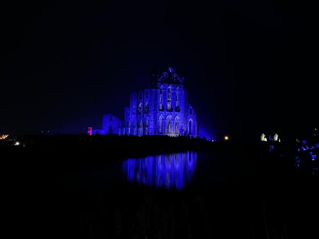 The Abbey reflected on the pond.