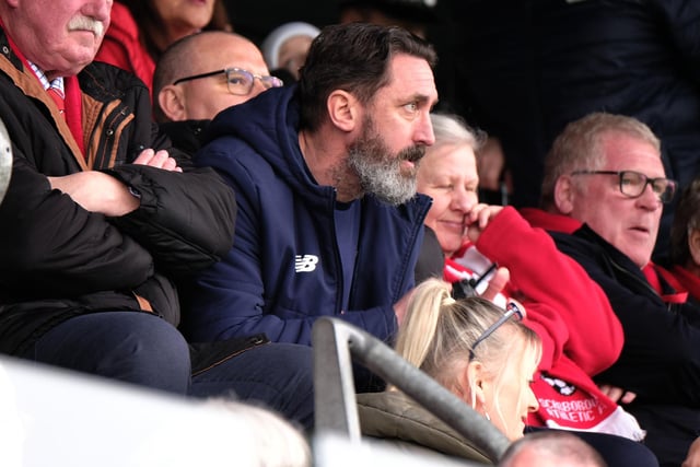 Boro boss Jono Greening, completing his touchline ban, watched the action from the stands.
