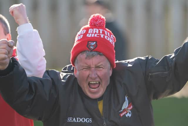 A Boro fans roars in delight after skipper Will Thornton's last-gasp winner at play-off rivals Darlington on Good Friday. Photo by Wandering Photography