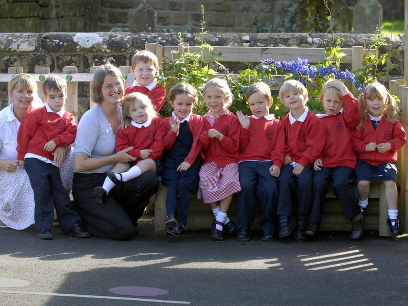 2008 - New starters at Hackness Primary School, pictured with teachers Eden Coombs(L) and Eileen Owenson, are Alfie Johnson(L), Persephone Thorp, Jacob Arnall, Hannah Smith, Daisy Edwards, Ross Pllu, Mathew Wanless, Joseph Chapman, and Claire Collinson.