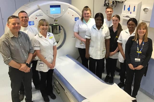 Scarborough Hospital Radiography team with the CT scanner.