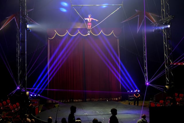 The big top was filled with an excited audience watching the spectacle.
