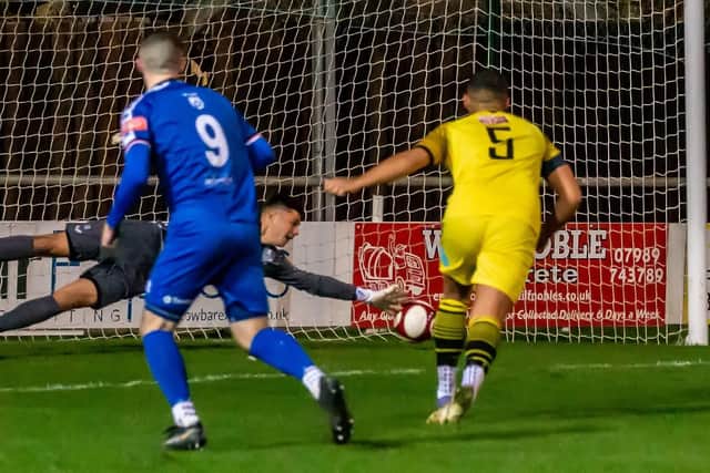 Brad Fewster makes it 2-0 to Whitby Town