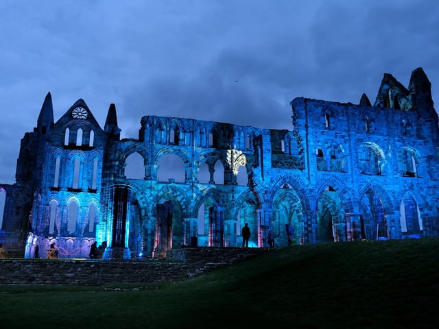 The illuminated abbey - a big autumn attraction in Whitby.