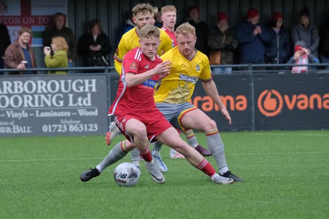 Man of the match Harry Green in action against Alfreton.