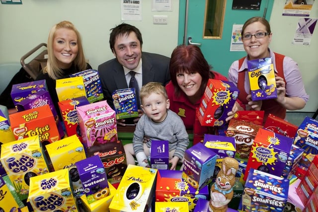 Youngsters at The Den at Chesterfield Royal Hospital recieve Easter eggs from Right4Staff in 2010