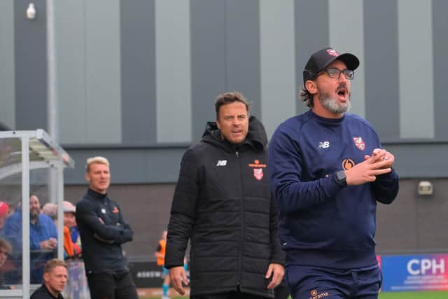 Boro boss Jono Greening shouts his instructions to the home players.
