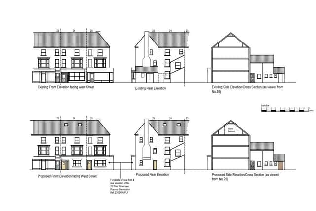 The existing and proposed design for 24 West Street. Image courtesy of East Riding of Yorkshire Planning Portal/Piercy Design