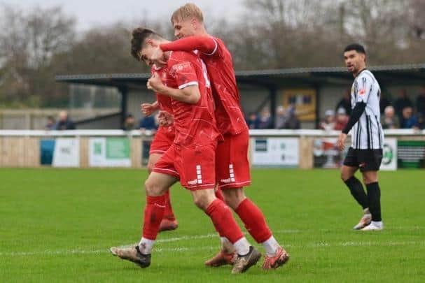 Bridlington Town celebrate a goal earlier this season.