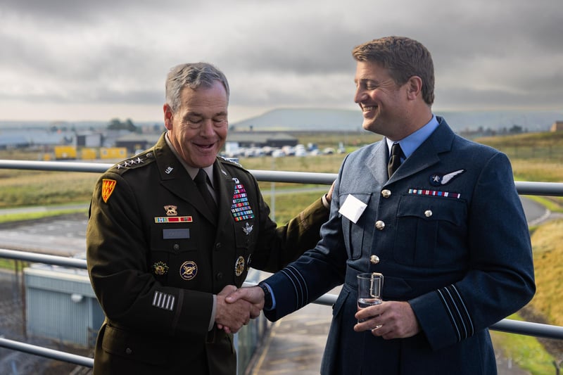 General James Dickinson, Commander US Space Command, meeting Wing Commander Thom Colledge, Station Commander, RAF Fylingdales.