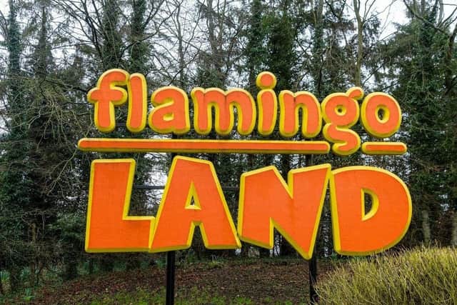 Flamingo Land sign.