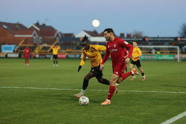Ste Walker on the attack for Boro at Southport. Photo by Disport Photography
