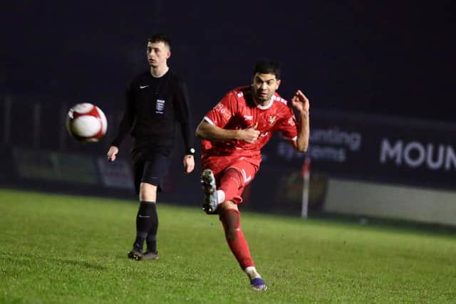 Ahmed Salam in action as Bridlington Town battled back for a 4-2 home win against Bishop Auckland. Photo by TCF Photography