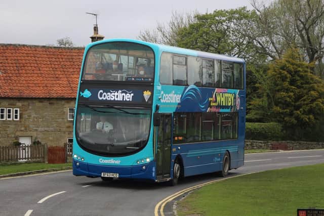 Coastliner Whitby to Leeds bus service pictured here at Goathland.